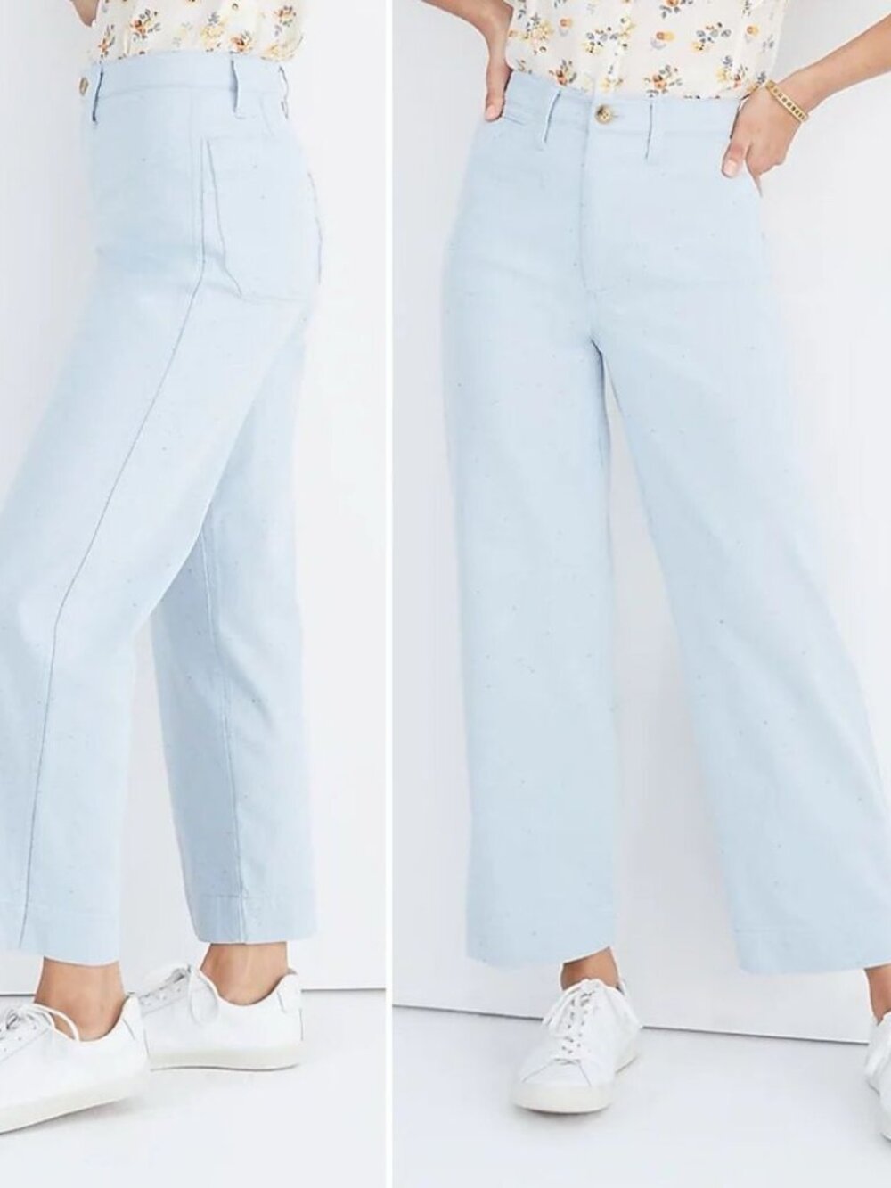 Madewell Slim Emmett Wide Leg Crop Pants in Chambray Speckle